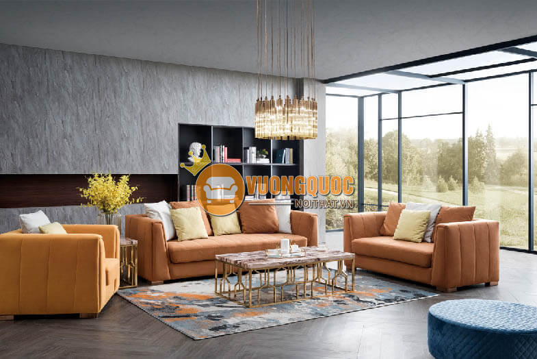Bộ sofa phòng khách hiện đại màu cam nổi bật CSM 6255-2